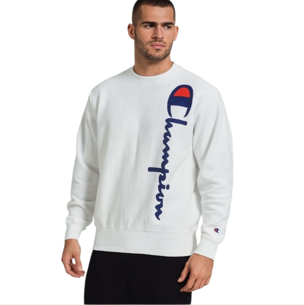 Champion Vintage Blue Felt‎ Raised Logo Reverse Weave Gray Sweatshirt